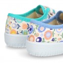 Cotton canvas Bamba shoes with flower design for kids.