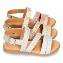 Thin GLITTER leather sandal shoes with straps design for toddler girls.