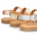 Thin GLITTER leather sandal shoes with straps design for toddler girls.