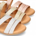Thin GLITTER leather sandal shoes with straps design for toddler girls.