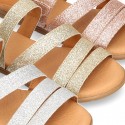 Thin GLITTER leather sandal shoes with straps design for toddler girls.