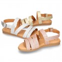 Thin GLITTER leather sandal shoes with straps design for toddler girls.