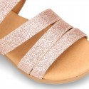 Thin GLITTER leather sandal shoes with straps design for toddler girls.