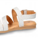 Thin GLITTER leather sandal shoes with straps design for toddler girls.