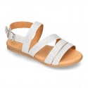 Thin GLITTER leather sandal shoes with straps design for toddler girls.