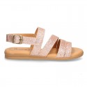 Thin GLITTER leather sandal shoes with straps design for toddler girls.