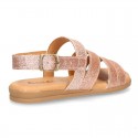 Thin GLITTER leather sandal shoes with straps design for toddler girls.