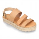 New leather Sandals espadrille style with parallels straps.