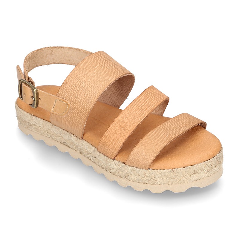 New leather Sandals espadrille style with parallels straps. MG041 ...