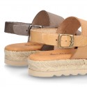 New leather Sandals espadrille style with parallels straps.