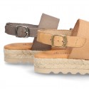 New leather Sandals espadrille style with parallels straps.