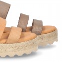 New leather Sandals espadrille style with parallels straps.