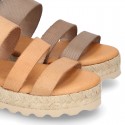 New leather Sandals espadrille style with parallels straps.