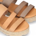 New leather Sandals espadrille style with parallels straps.