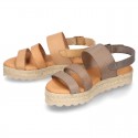 New leather Sandals espadrille style with parallels straps.