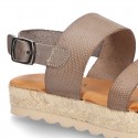 New leather Sandals espadrille style with parallels straps.