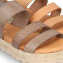 New leather Sandals espadrille style with parallels straps.