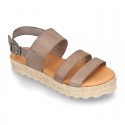 New leather Sandals espadrille style with parallels straps.