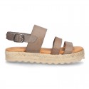 New leather Sandals espadrille style with parallels straps.