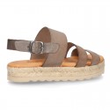 New leather Sandals espadrille style with parallels straps.