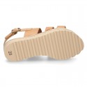 New leather Sandals espadrille style with parallels straps.