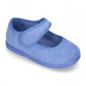 Terry cloth Home little Mary Jane shoes with hook and loop strap.