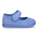 Terry cloth Home little Mary Jane shoes with hook and loop strap.