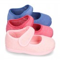 Terry cloth Home little Mary Jane shoes with hook and loop strap.