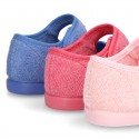 Terry cloth Home little Mary Jane shoes with hook and loop strap.