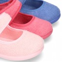 Terry cloth Home little Mary Jane shoes with hook and loop strap.