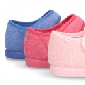 Terry cloth Home little Mary Jane shoes with hook and loop strap.