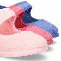 Terry cloth Home little Mary Jane shoes with hook and loop strap.