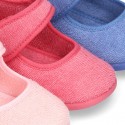 Terry cloth Home little Mary Jane shoes with hook and loop strap.