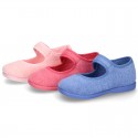 Terry cloth Home little Mary Jane shoes with hook and loop strap.