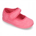 Terry cloth Home little Mary Jane shoes with hook and loop strap.