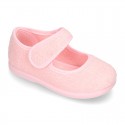 Terry cloth Home little Mary Jane shoes with hook and loop strap.