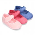 Terry cloth Home little Mary Jane shoes with hook and loop strap.