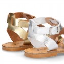 New METAL leather sandal shoes with engraved design for toddler girls.