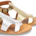 New METAL leather sandal shoes with engraved design for toddler girls.