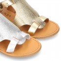 New METAL leather sandal shoes with engraved design for toddler girls.