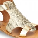 New METAL leather sandal shoes with engraved design for toddler girls.