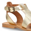 New METAL leather sandal shoes with engraved design for toddler girls.