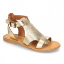 New METAL leather sandal shoes with engraved design for toddler girls.