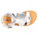 New METAL leather sandal shoes with engraved design for toddler girls.