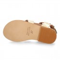 New METAL leather sandal shoes with engraved design for toddler girls.