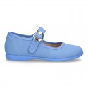 New Cotton canvas Mary Jane shoes with japanese buckle fastening in pastel colors.