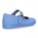 New Cotton canvas Mary Jane shoes with japanese buckle fastening in pastel colors.