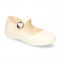 New Cotton canvas Mary Jane shoes with japanese buckle fastening in pastel colors.