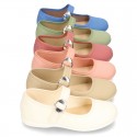 New Cotton canvas Mary Jane shoes with japanese buckle fastening in pastel colors.