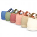 New Cotton canvas Mary Jane shoes with japanese buckle fastening in pastel colors.